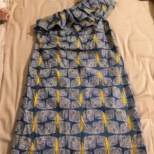 Lilly Pulitzer Blue, Yellow & White Printed Dress, one shoulder